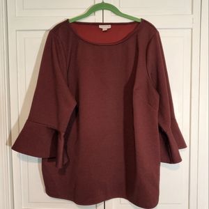 Dress Barn Women Wine Red Textured Bell Sleeve Top 1X 14/16